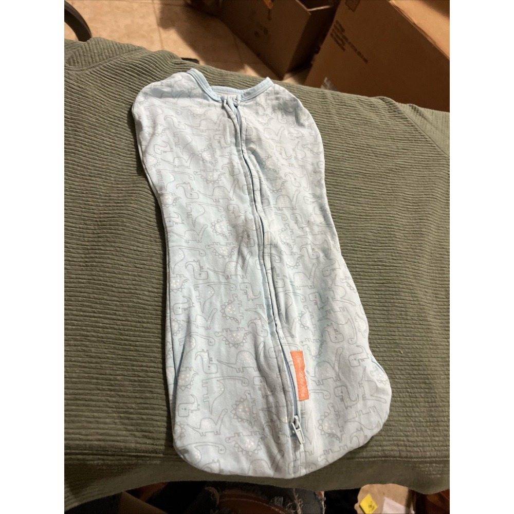 SwaddleMe Pod Zip Up DINO Compression Swaddle Sm/med Blue Dinosaur Sleep Sack